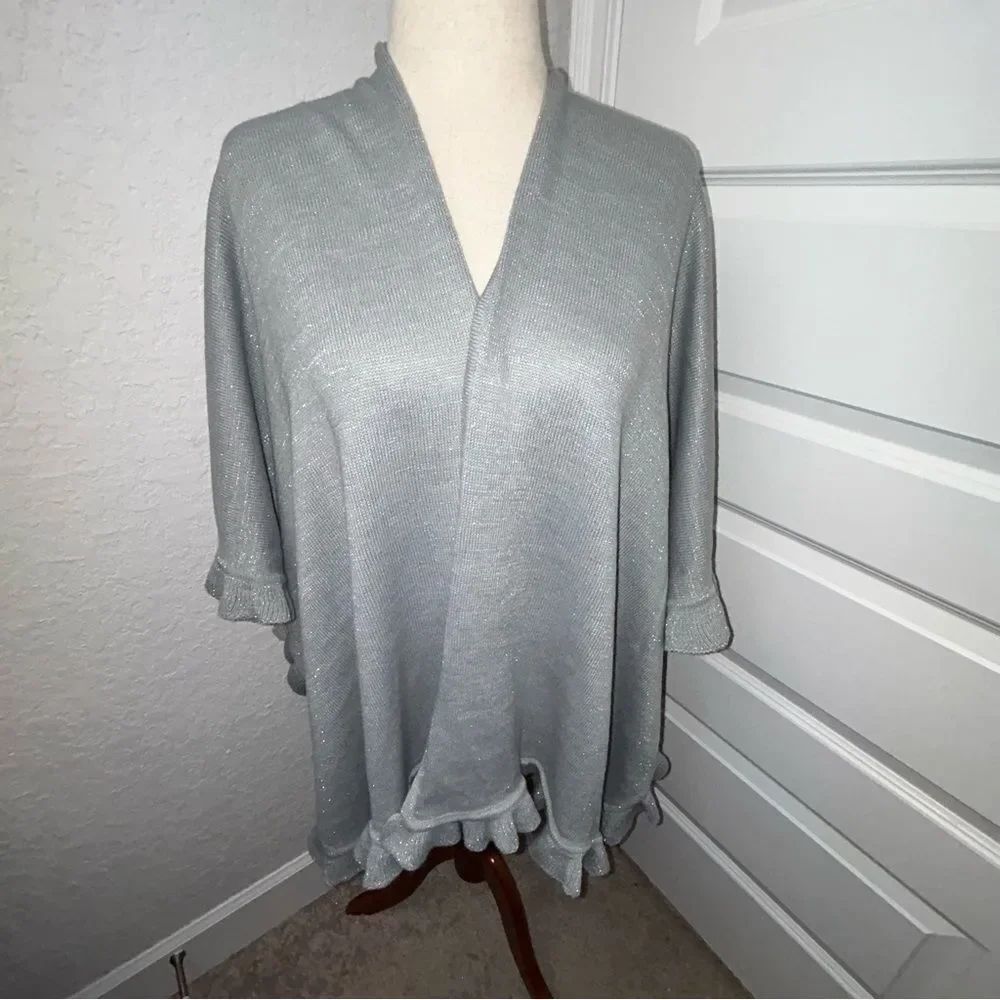 Peter Nygard Shimmer Metallic Ruffle Poncho Shawl Wrap